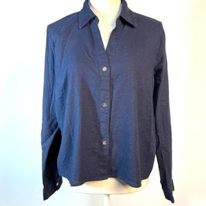 NWT Crop Michael Kors Midnight Blue Linen Button Down Shirt QS440N0EU2 Size L